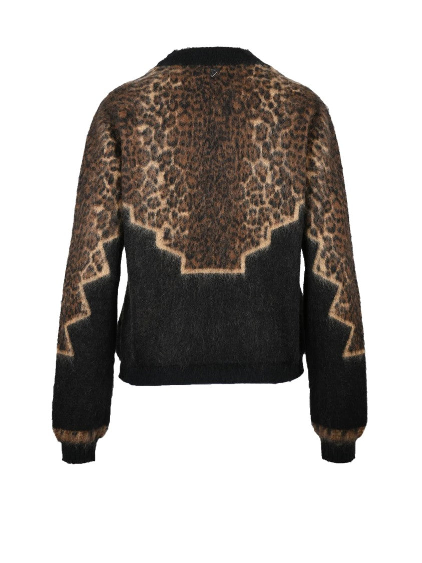 Dondup Voluminous Leopard Print Crew Neck Pullover