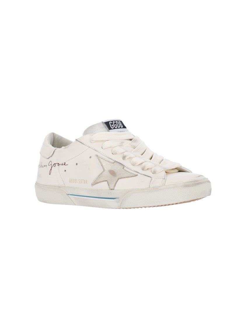 Golden Goose White Super-Star Distressed Leather Low-Top Sneakers