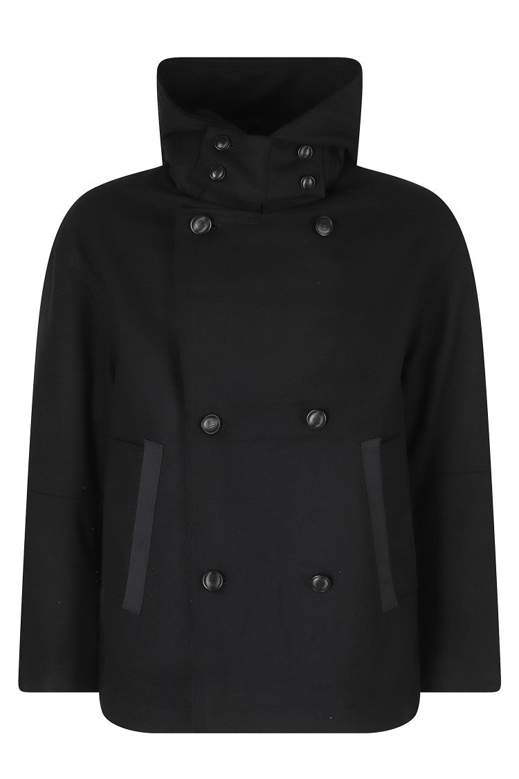 Duno Black Hooded Wool-Blend Peacoat