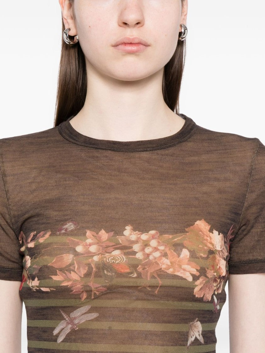 Jean Paul Gaultier Fitted Multicolour Silk And Nylon Top With Nature-Inspired Print