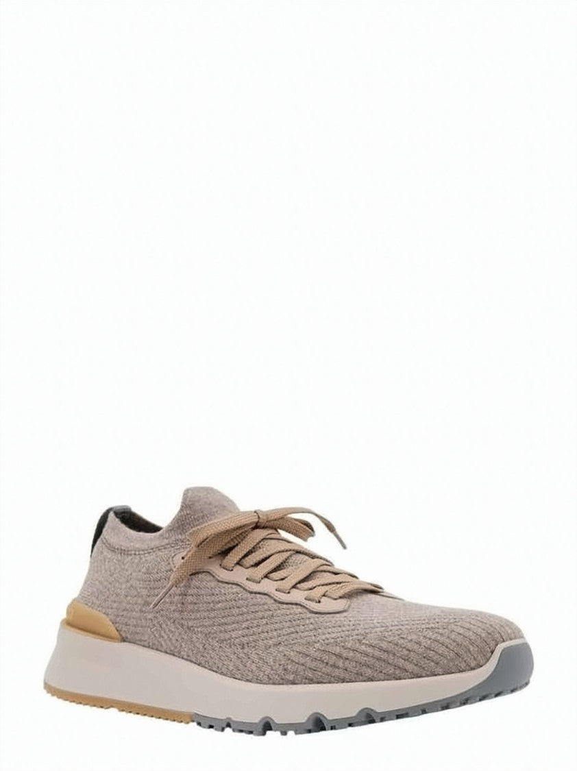 Brunello Cucinelli Knitted Wool Sneakers With Textured Pattern And Rubber Outsole