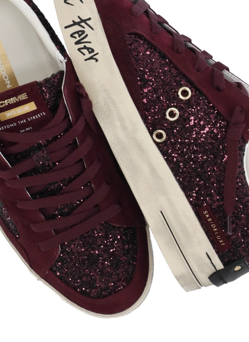 Crime London Bordeaux Sk8 Deluxe Glitter Suede Leather Sneakers