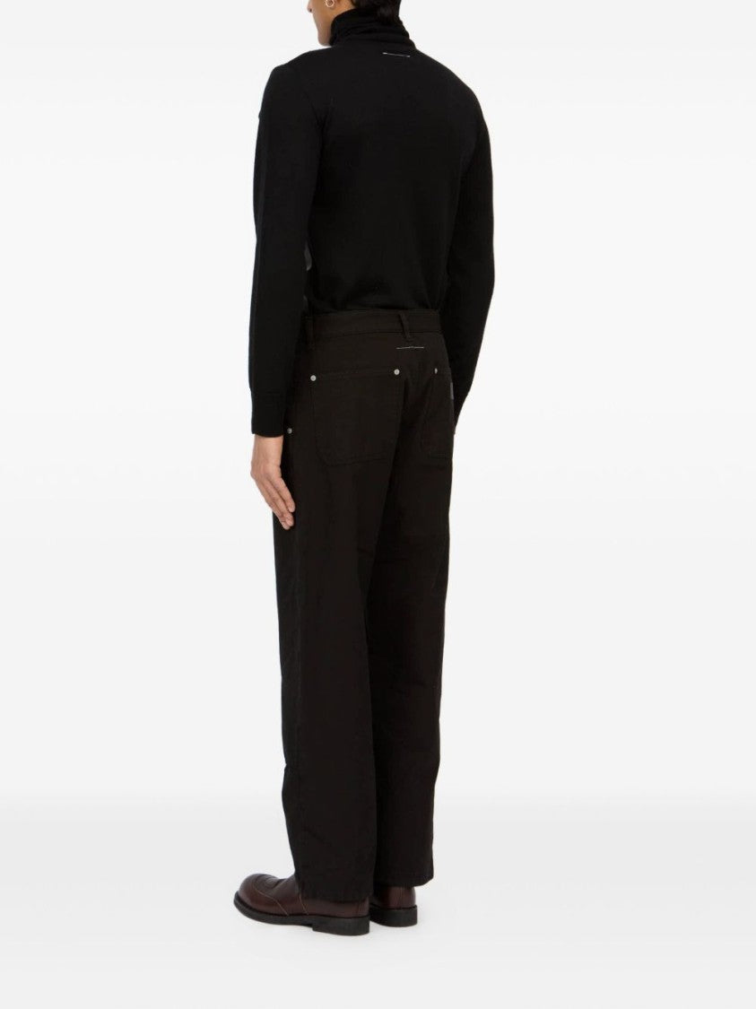 Mm6 By Maison Margiela Black Jeans With Multi-Pocket Design And Silver Rivets