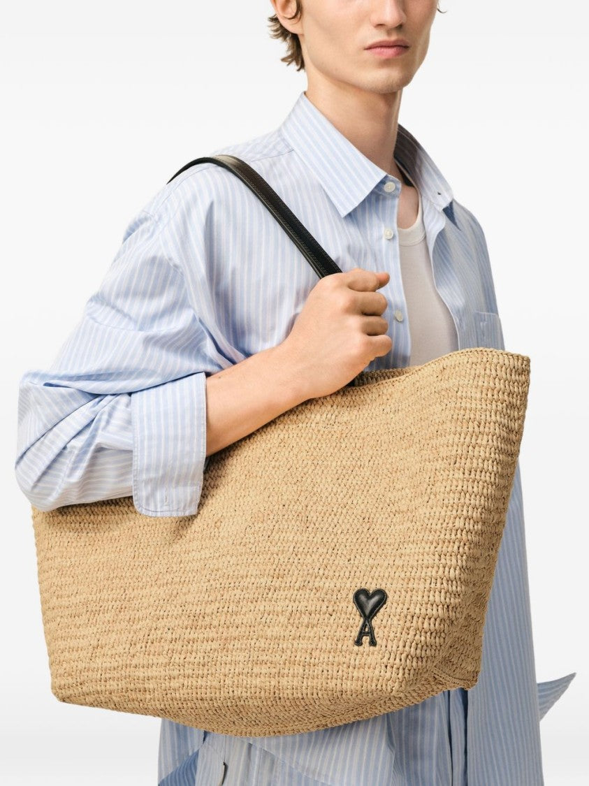 Ami Paris Spacious Raffia Tote Bag