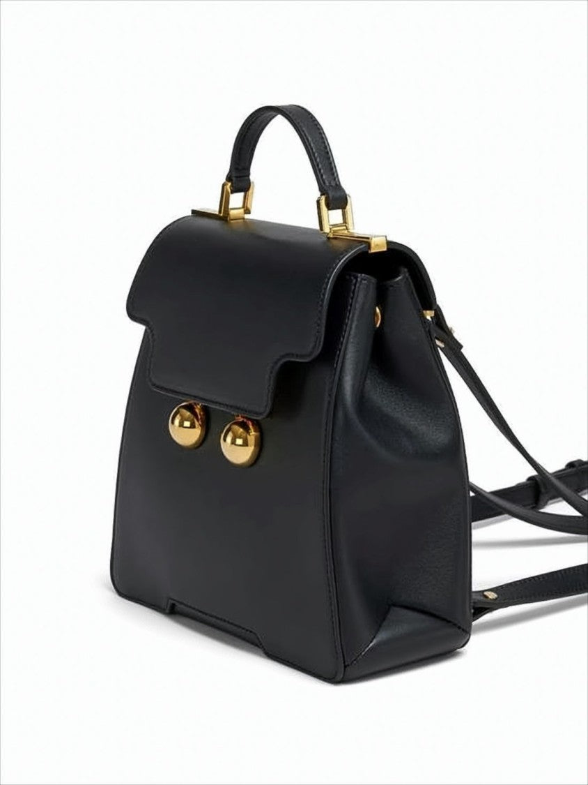 Marni Structured Black Calf Leather Backpack With Spherical Clasps