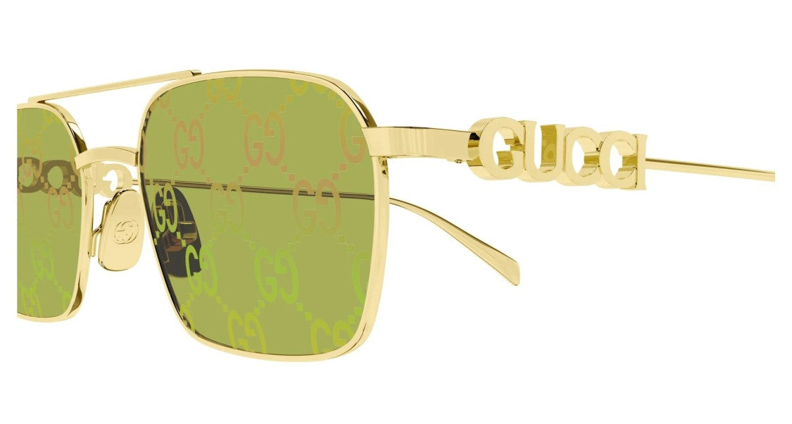 Gucci Gold Green Lenses Square-Frame Sunglasses
