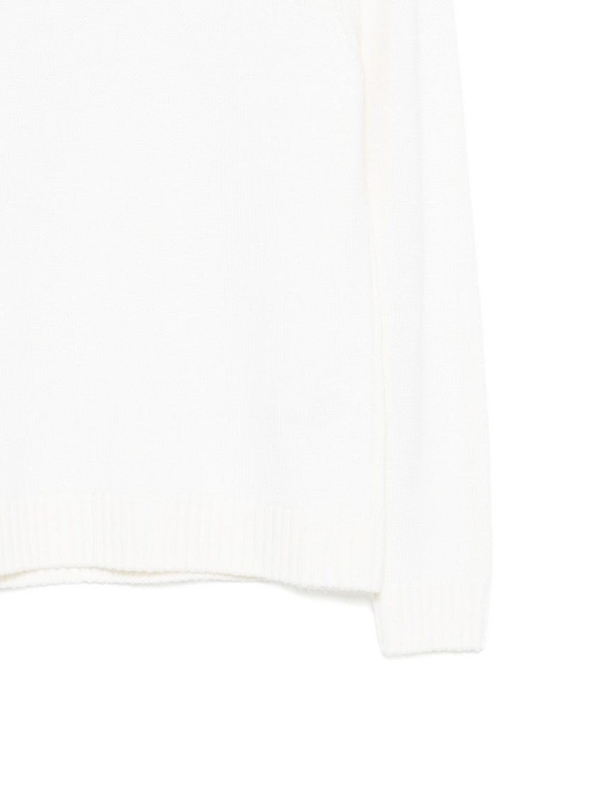 Dondup White High-Neck Wool Sweater With Ribbed Details