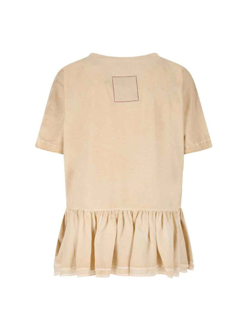 Uma Wang Todi Beige Worn Wash Silk Volant Cotton T-Shirt