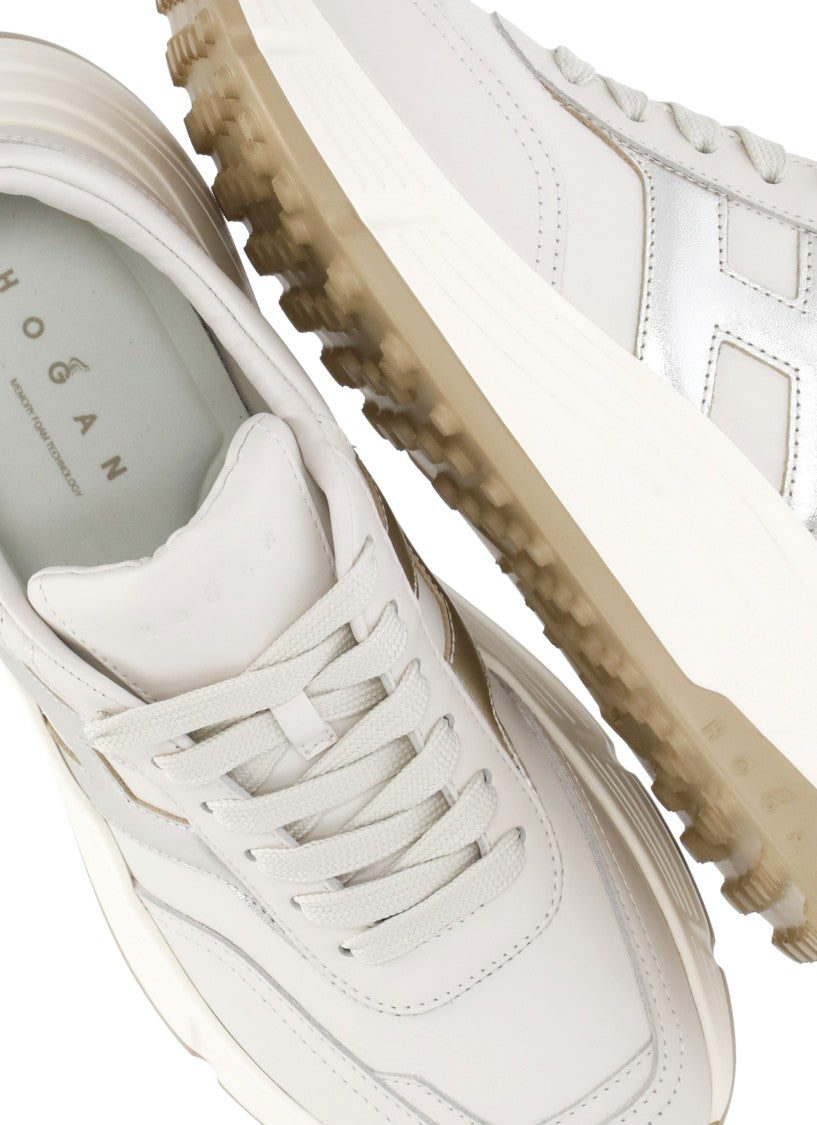 Hogan Beige Smooth Leather Rolled Logo Sneakers