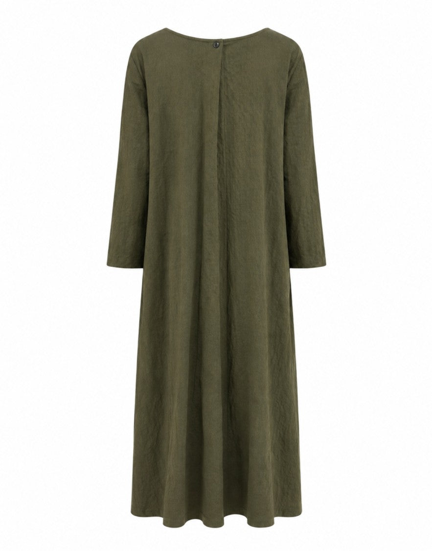 Pomandère Military Green Organic Cotton Flared Maxi Dress