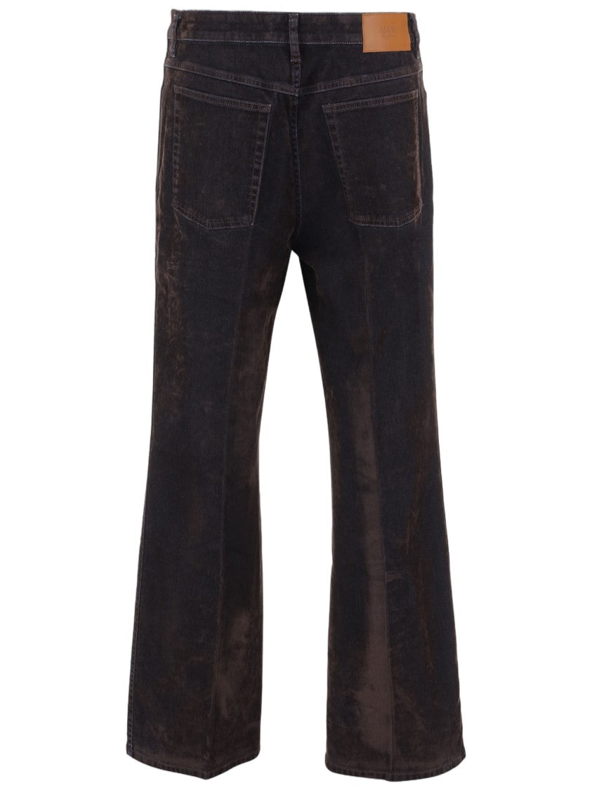 Amiri Brown Velvet-Effect Stretch Cotton Flared Jeans
