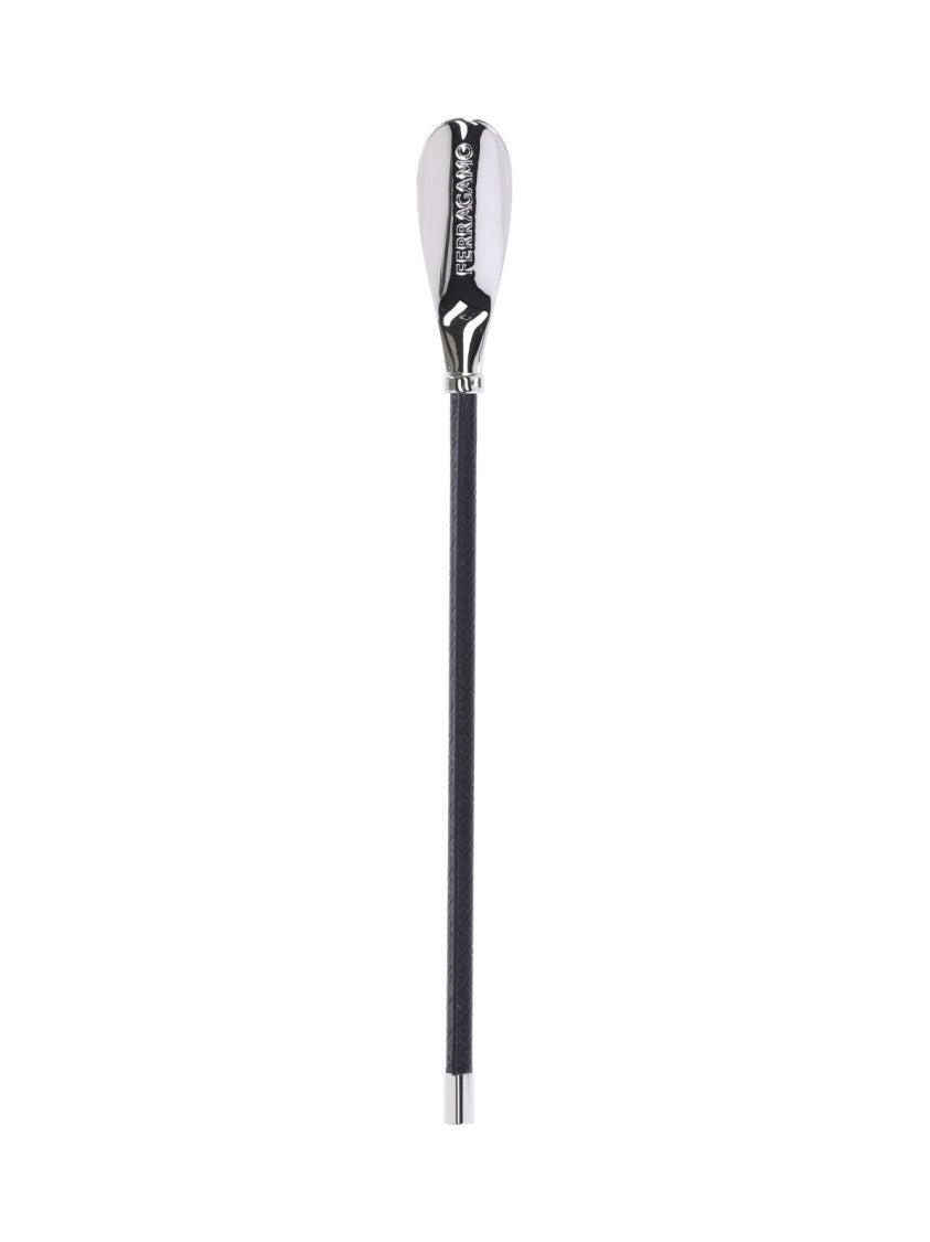 Ferragamo Black Leather Silver Brass Shoehorn