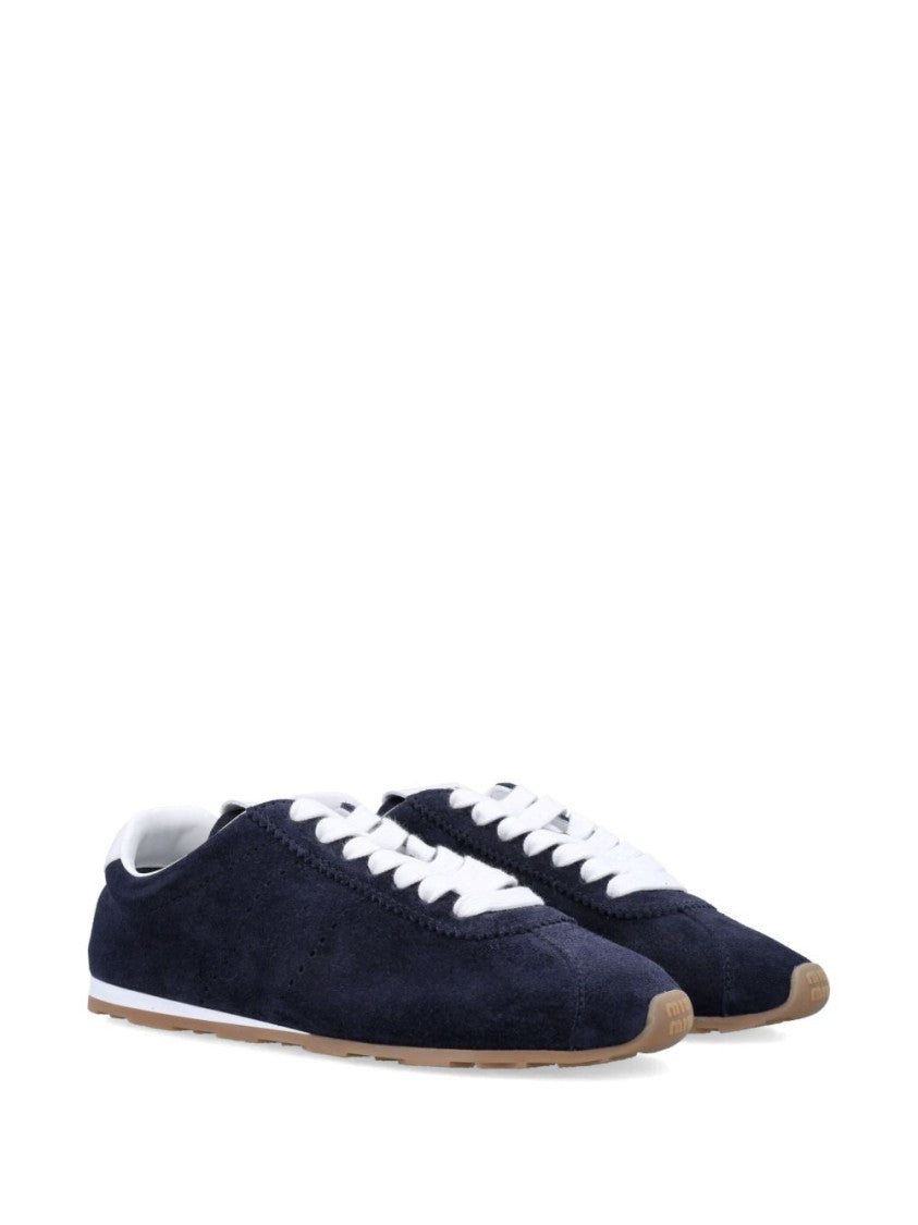 Miu Miu Suede Leather Flat Shoes With Lace-Up Front