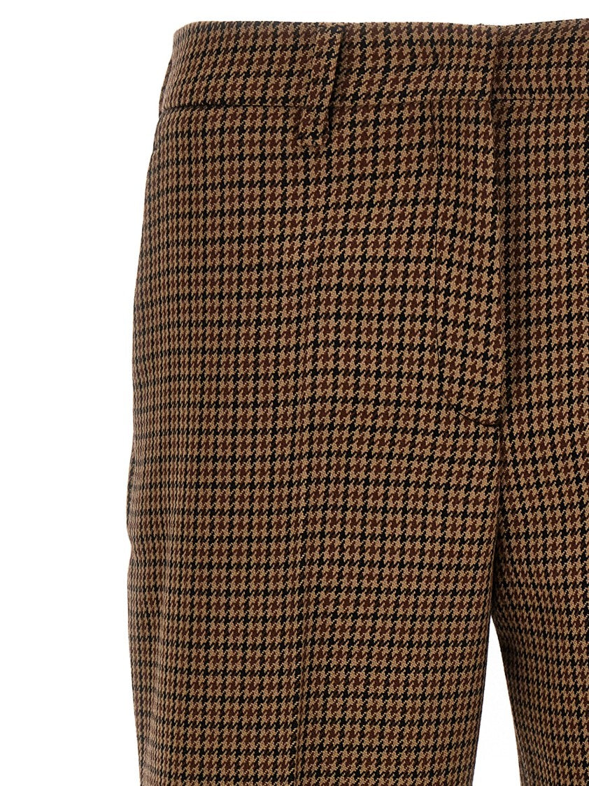 Prada Tailored Wool Pants With Classic Houndstooth Pattern And Structured Finish