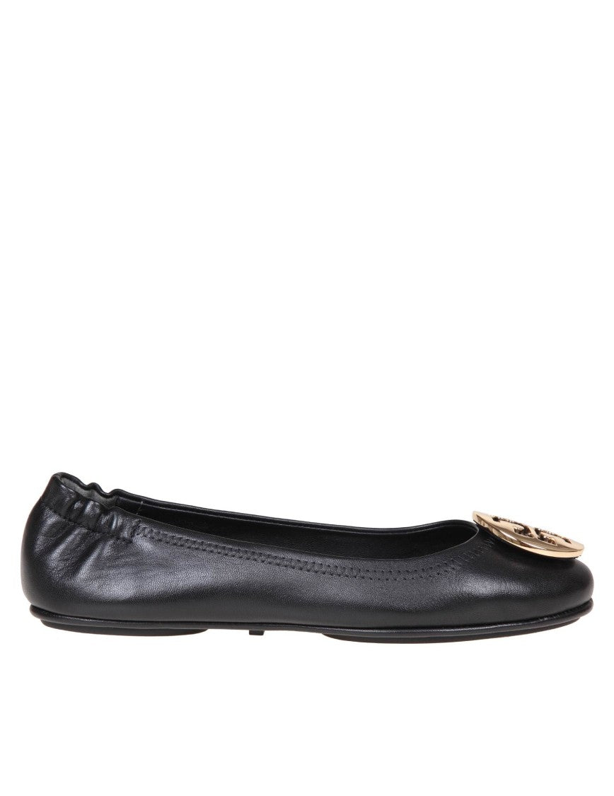 Tory Burch Minnie Ballerina In Black Leather