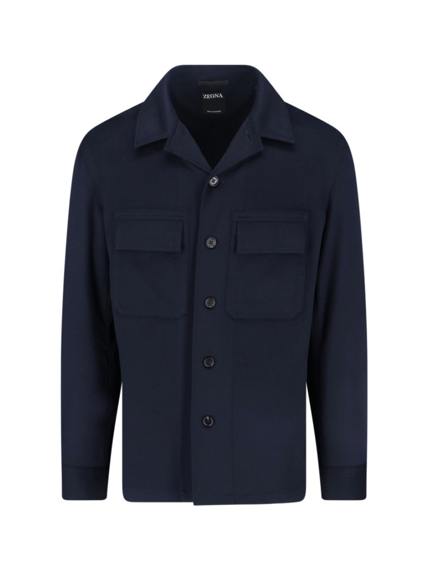 Zegna Navy Cashmere Shirt Jacket