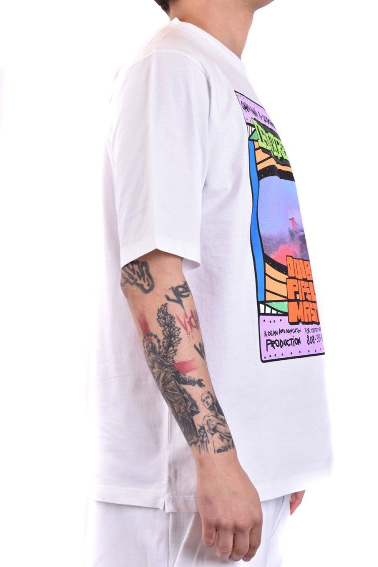 Dsquared2 White Cotton Graphic Print T-Shirt