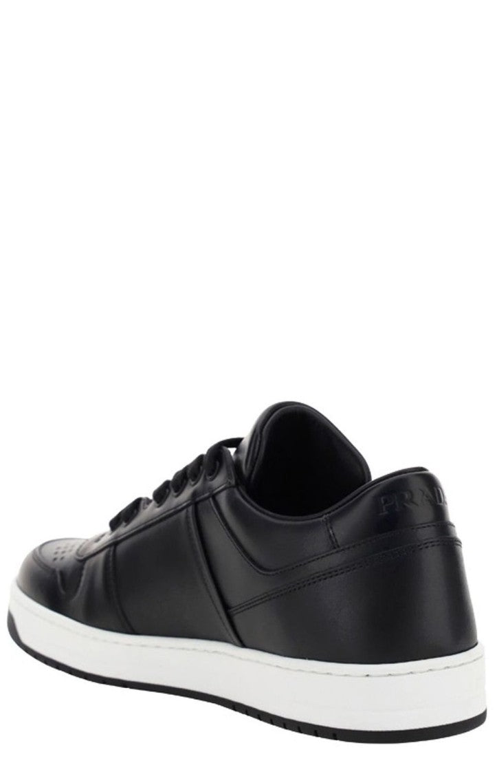 Prada Low-Top Leather Sneakers With Perforated Detailing And Triangular Logo