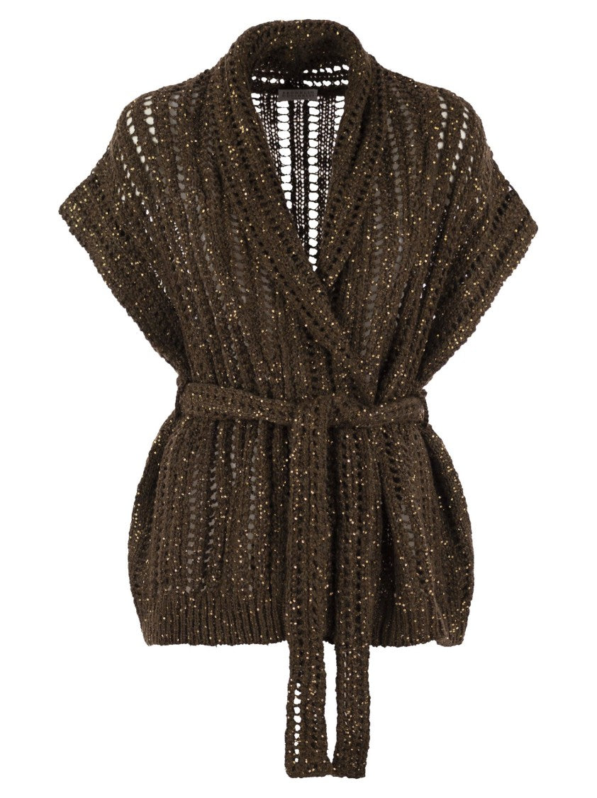 Brunello Cucinelli Dazzling Silk And Linen Perforated Rib Cardigan