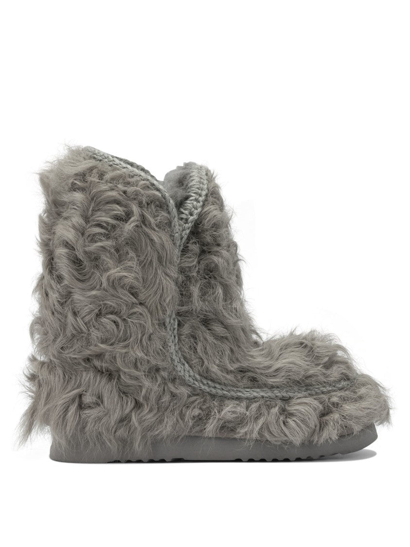 Mou Curly Textured Sheepskin Ankle Boots