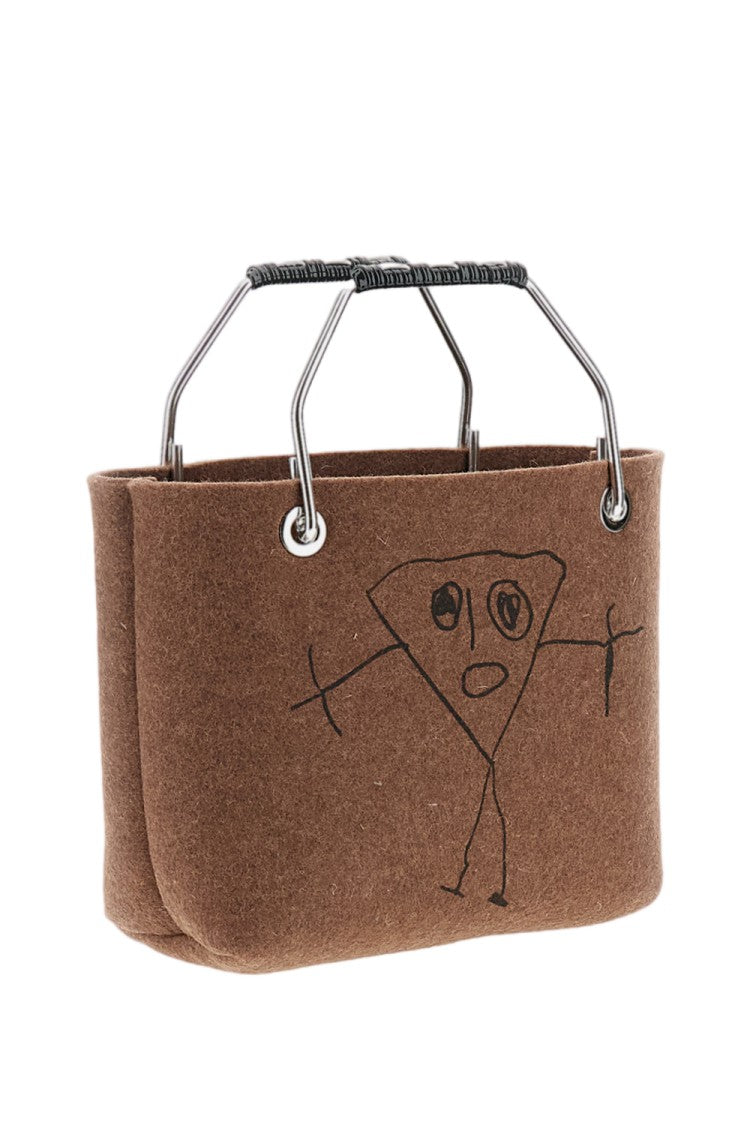 Plan C Brown Wool Mini Shopping Tote Bag