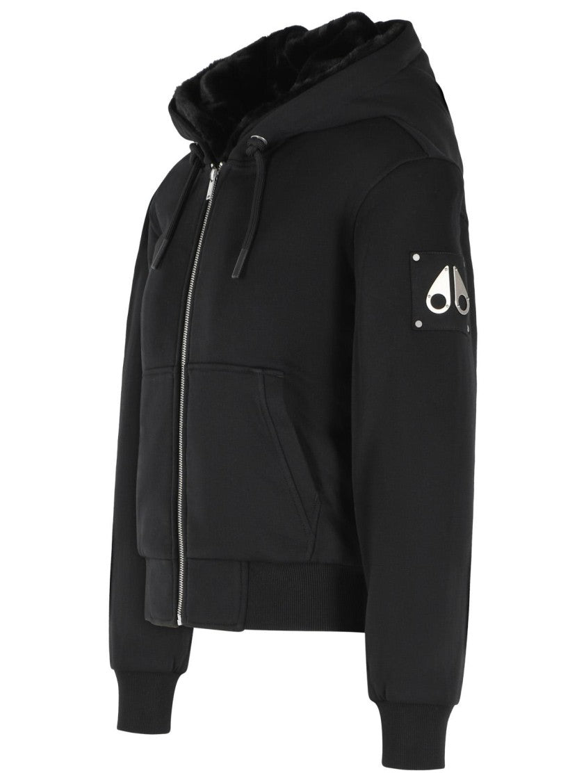 Moose Knuckles Black Cotton Blend Sweatshirt With Removable Bunny Insert And Zip Closure