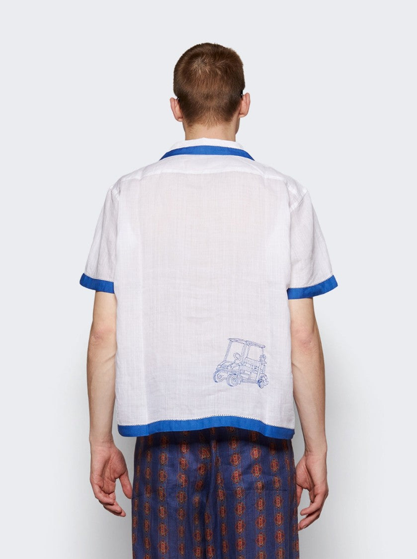 Bode Club Champion Short Sleeve Shirt White And Blue