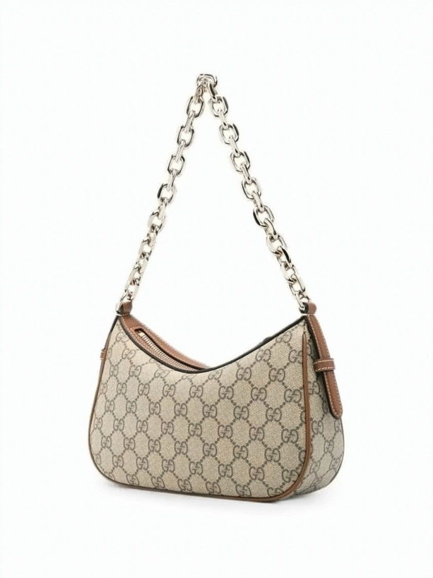 Gucci Curved Monogram Shoulder Bag With Gold-Tone Chain Strap