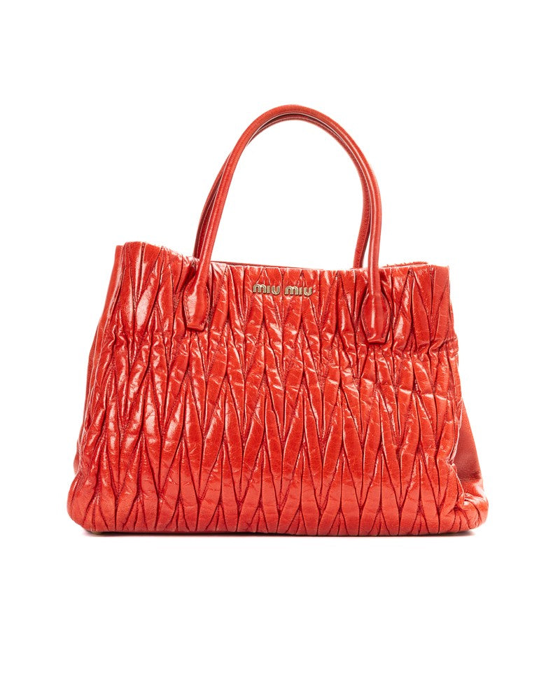Miu Miu Red Embossed Small Leather Tote Bag