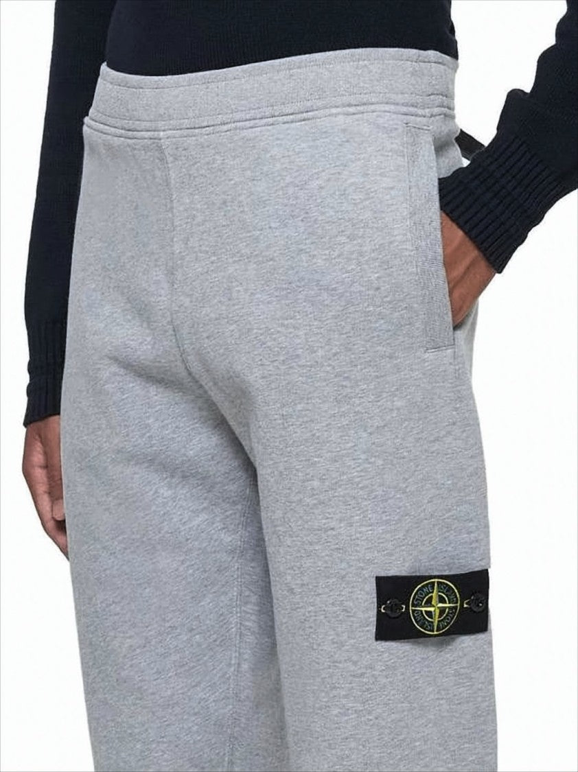 Stone Island Light Grey Relaxed Fit Jogger Pants With Iconic Patch Logo