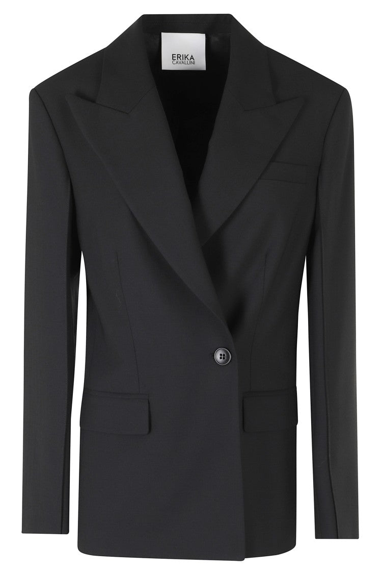 Erika Cavallini Fiore Double-Breasted Jeweled Buttons Polyester-Blend Blazer