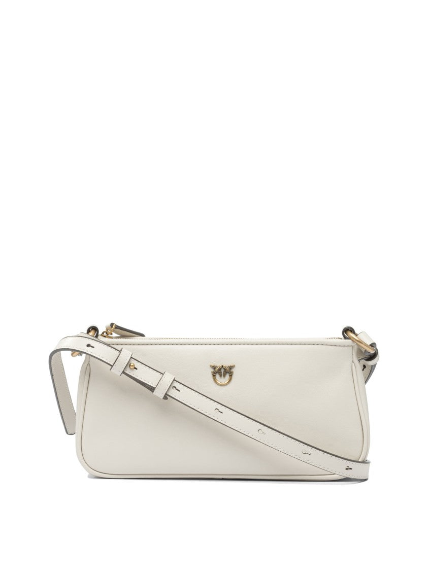 Pinko Structured White Leather Crossbody Bag