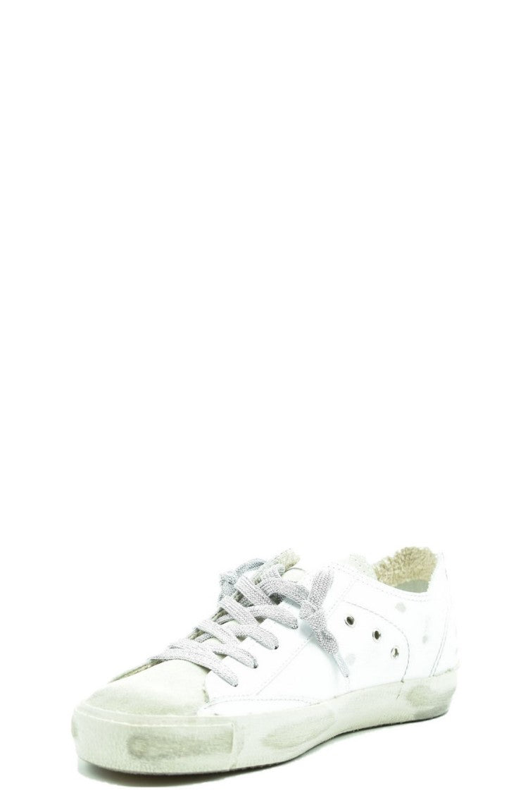 Philippe Model Vintage-Inspired White Low-Top Sneakers Gold Accent