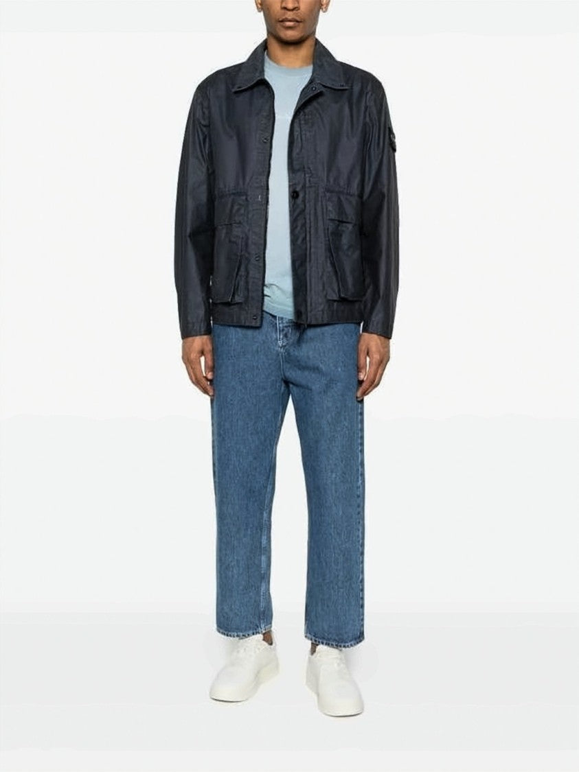 Stone Island Structured Black Jacket With Button-Up Front