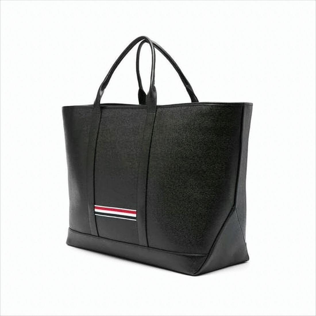 Thom Browne Structured Calf Leather Tote Bag With Striped Detailing