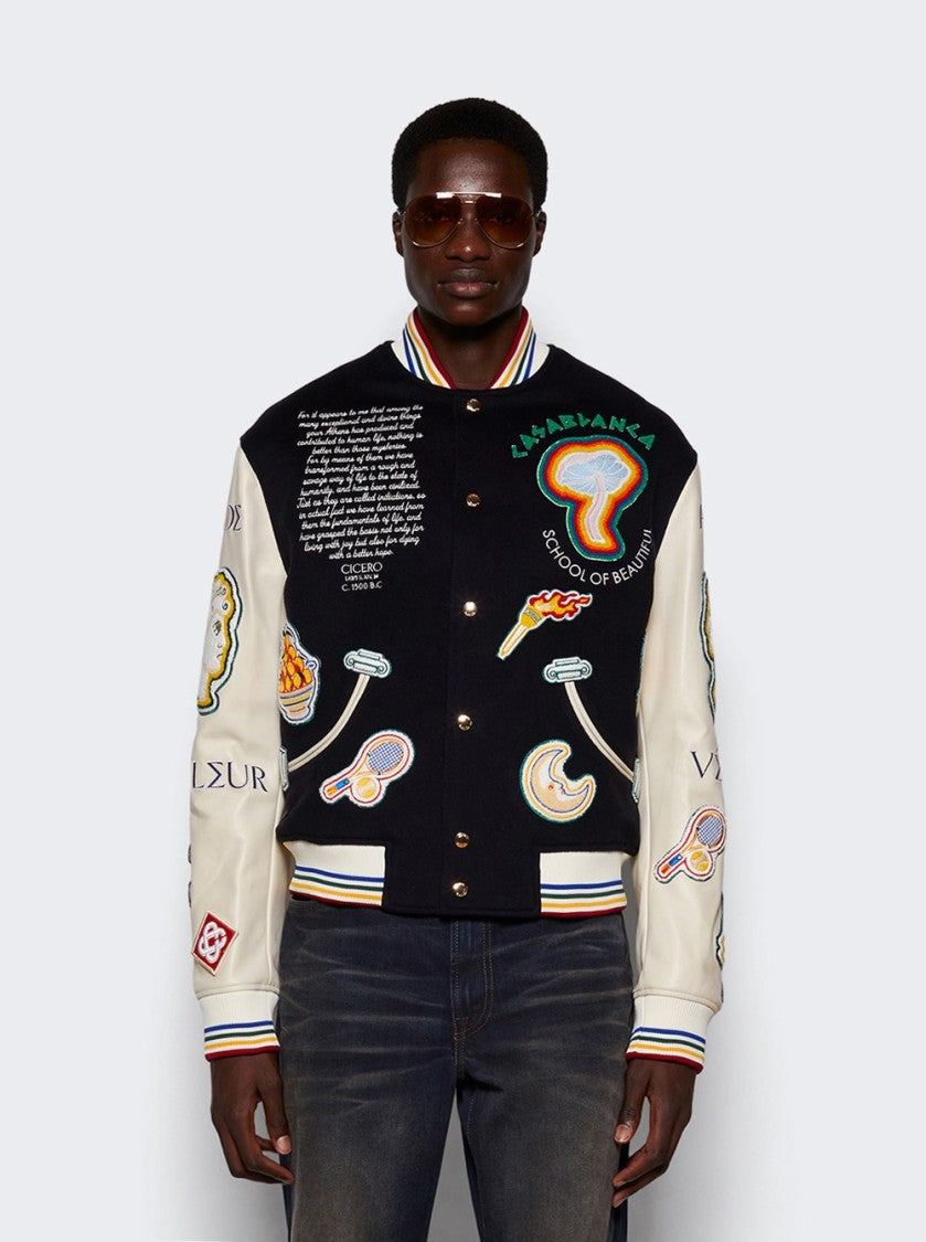 Casablanca Chenille Bomber Jacket Navy And Off White