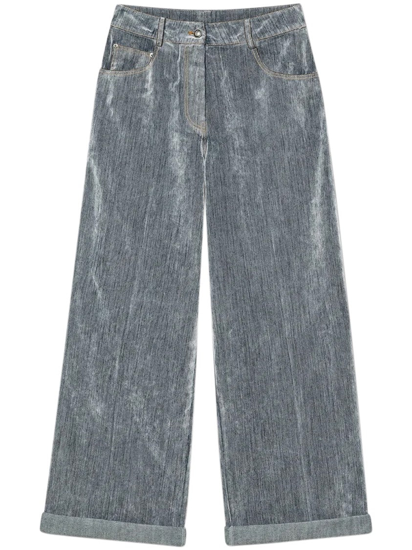 Forte Forte Textured Flock Denim Wide-Leg Trousers With Five-Pocket Design