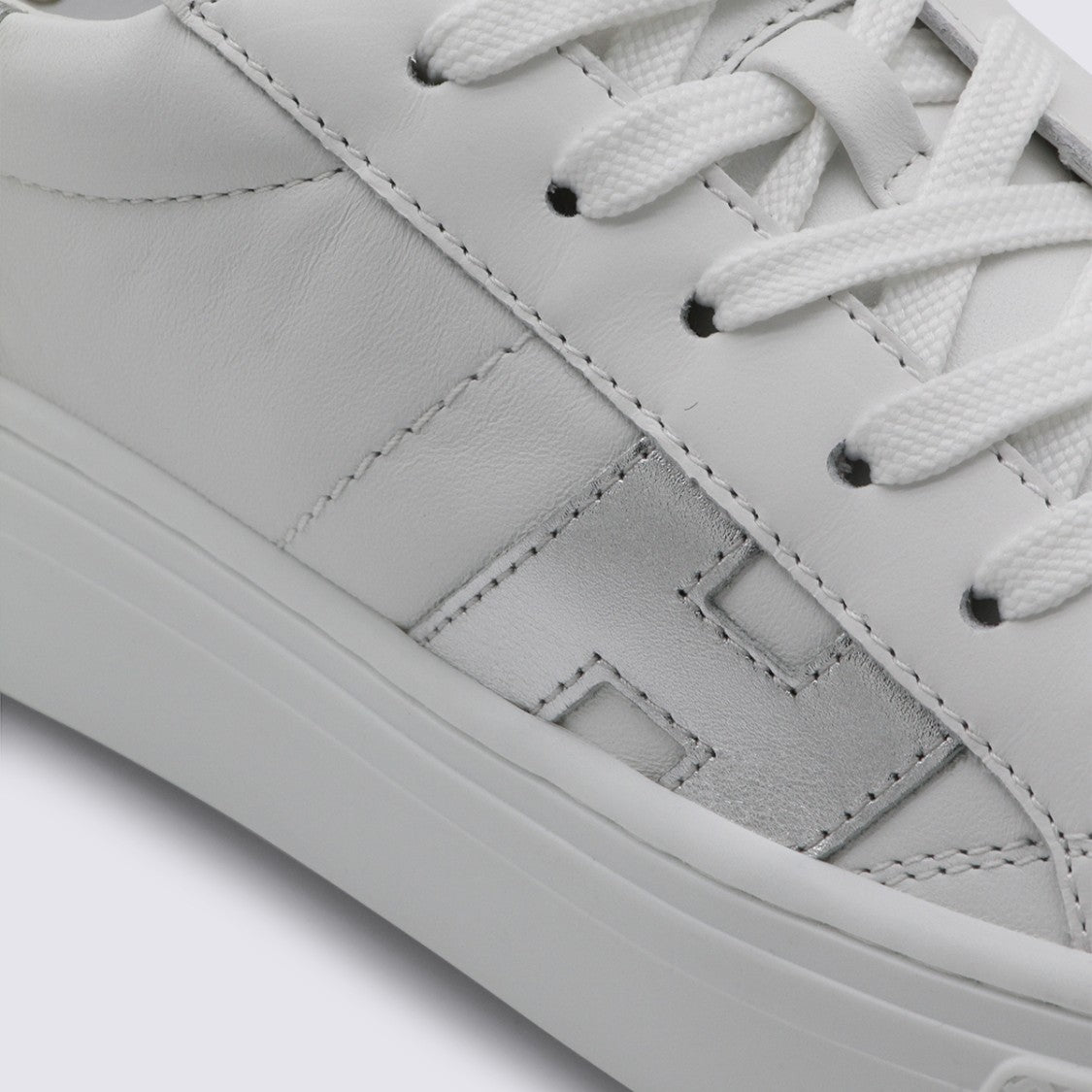 Hogan White Leather Sneakers With Silver Accents