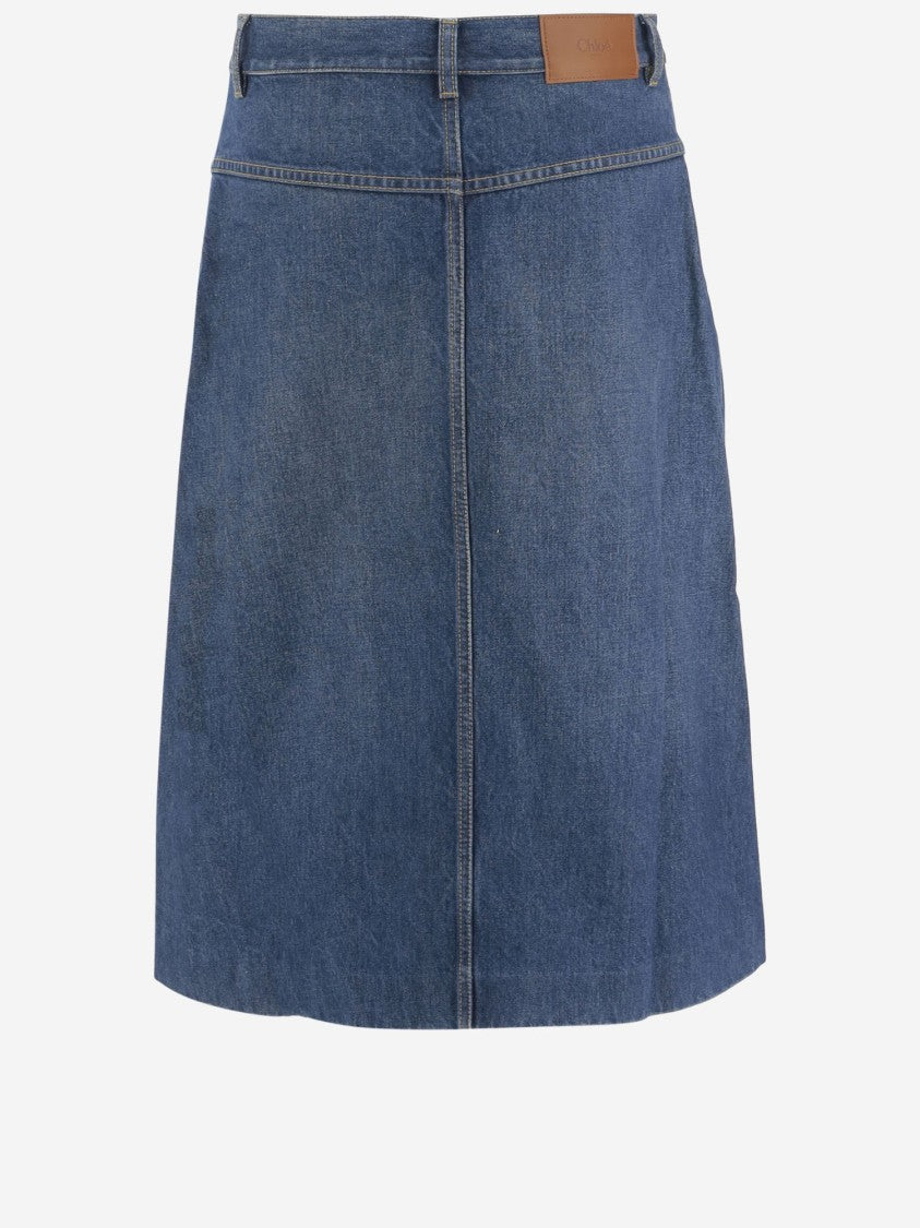 Chloé Knee-Length Skirt In Cotton Denim