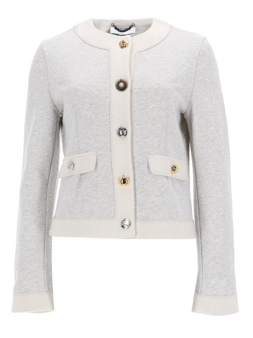 Moschino Light Grey Mixed Metals Buttons Cardigan