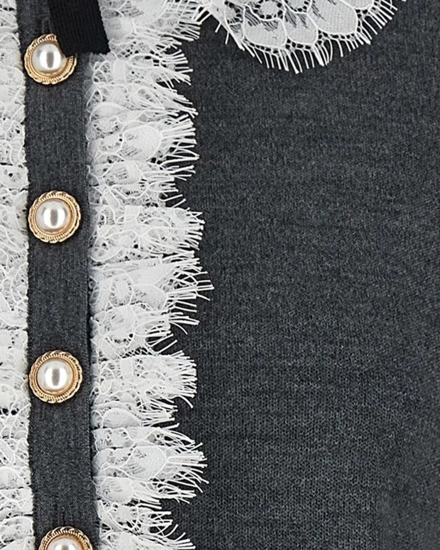 Self-Portrait Grey Lace Collar Wool Cardigan