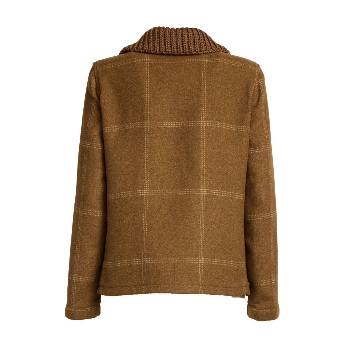 Fay Oversized Ribbed Knit Collar Jacket With Suede Reinforcements