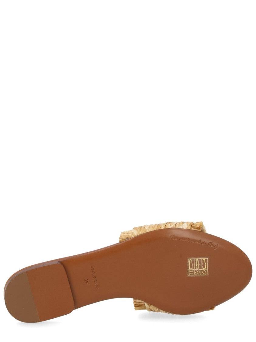 Dolce & Gabbana Woven Raffia Fringe Logo Slides