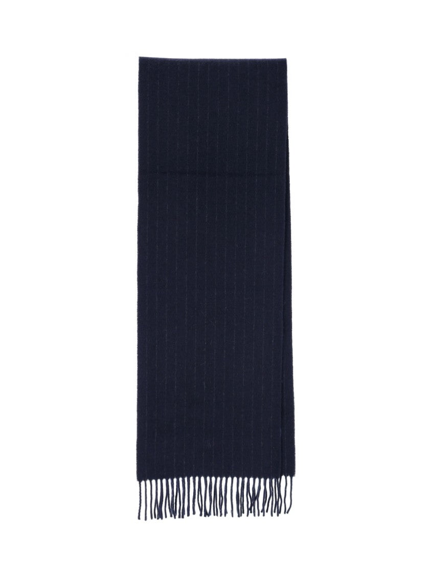 Polo Ralph Lauren Blue Rectangular Fringed Wool Cashmere Scarf