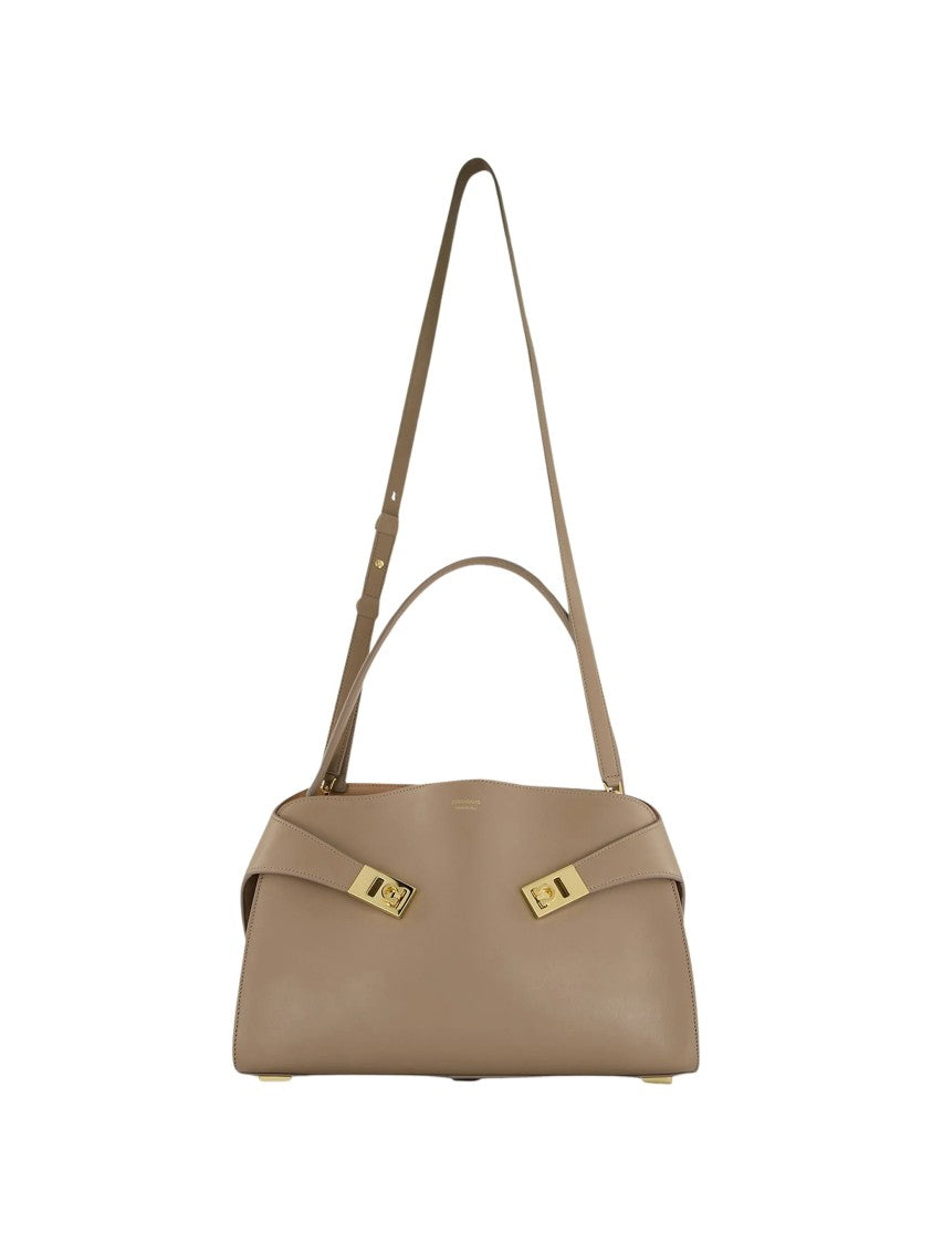 Salvatore Ferragamo Hug Sh S Structured Gold Accents Calf Leather Shoulder Bag