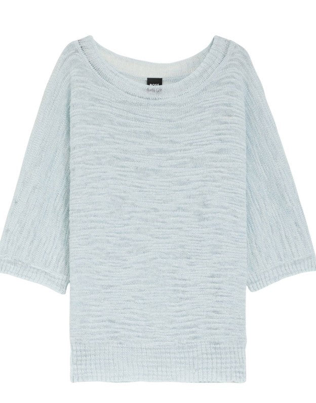 Boss Relaxed Knit Top With Crew Neckline And 3/4-Length Sleeves