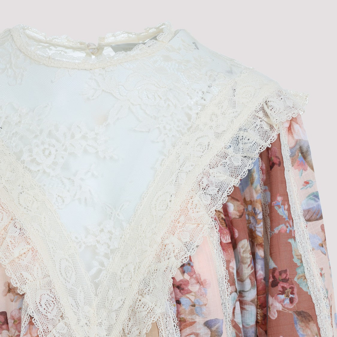 Zimmermann Spliced Print Cotton Awaken Lace Trim Blouse