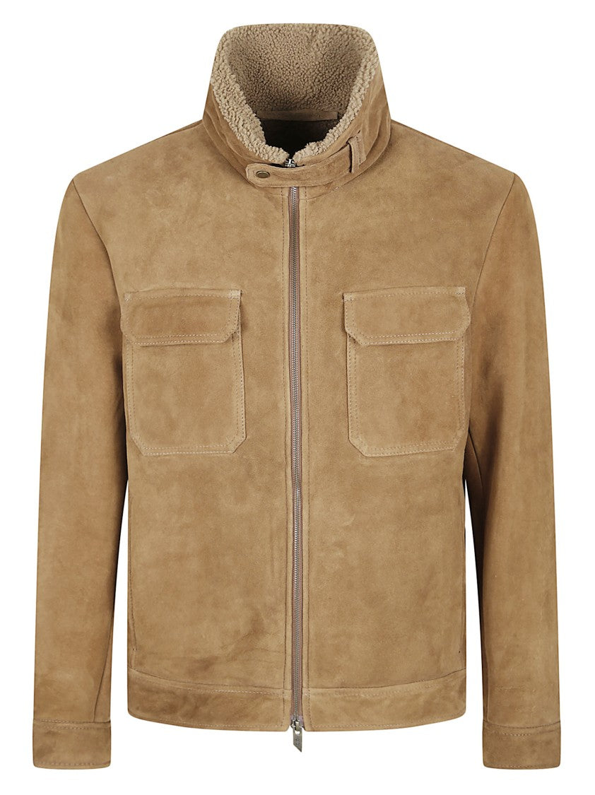 Salvatore Santoro Brown Suede Jacket With Plush Shearling Lining And Front Zip Closure