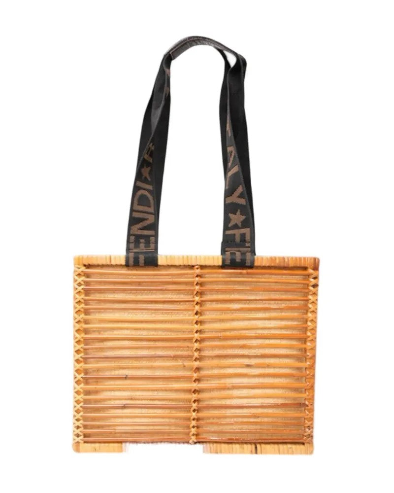 Fendi Basket Tote Rattan Brown