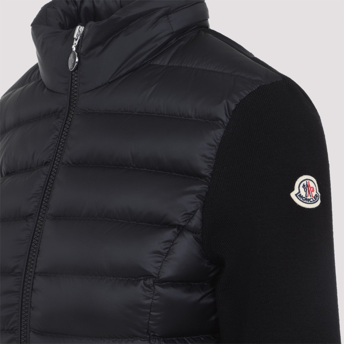 Moncler Black Wool Blend Jacket With Quilted Front